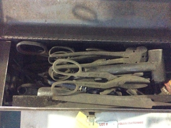 Tool box w/ rasps, snips & assorted tools.