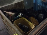 Wood crate w/ air staplers & stales & misc.