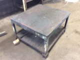 3' x 3' steel frame cart table on steel wheels.