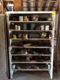 Wood cabinet w/ filters; brake shoes & misc.