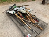 Pallet of shovels; forks; brooms & bars.