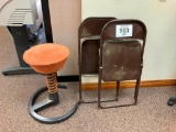 2 - metal folding chairs & TopStor spring loaded stool.