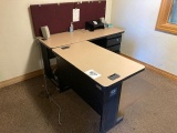 L - shaped desk w/ 3 drawer file cabinet.