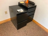 1 - black 2 drawer file cabinet & 1 - black, 3 drawer file cabinet.