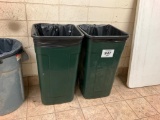 2 - green Rubbermaid garbage containers.