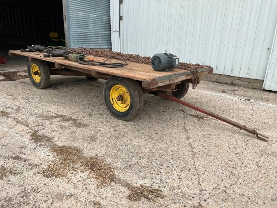 7' x 14' wood flat rack on John Deere 953 4-wheel wagon, SN: NA.