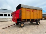 Knight 18-7 16' chopper box on Lindsay 4-wheel wagon, 3-beater, 540 PTO, LH unload, SN: NA.