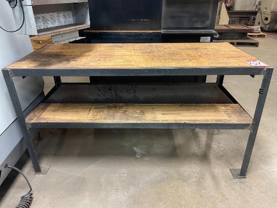 30-1/2 in x 68 in steel frame wood top work bench.