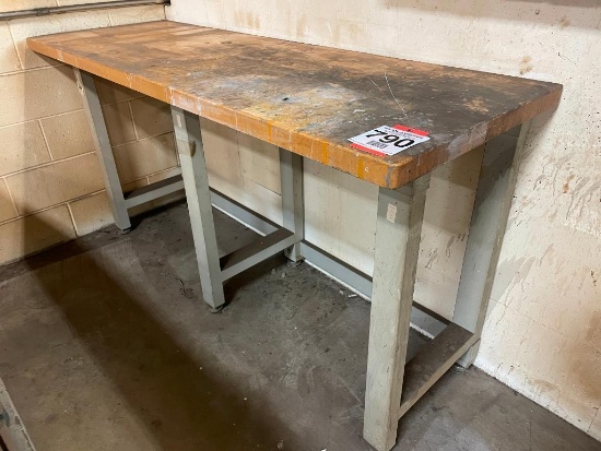 Steel frame table w/ wood top; 24-1/2 in x 72 in.