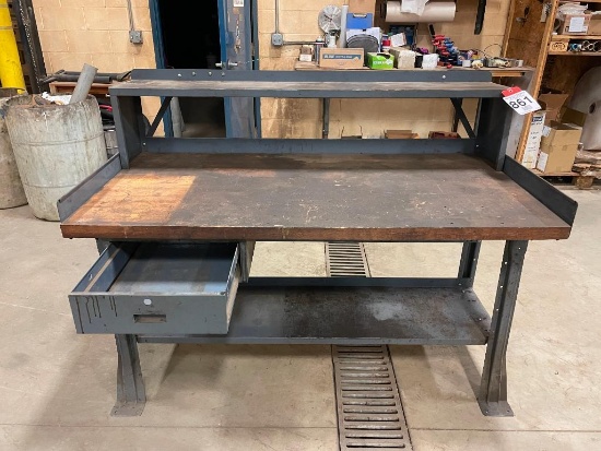 Steel frame work table w/ wood top, 30 in x 60 in.