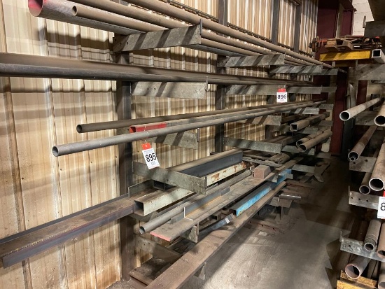 Steel material stock rack, 30 in x 14 ft, 6-tier, wall mount; no contents.