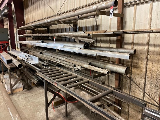 Assorted aluminum stock; angle, square tube, round tube, pipe.