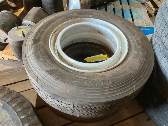 2-new 215x75R17.5 trailer tires on rims. (2-TIMES THE MONEY).