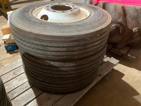 6-11.00 x 22.5 trailer tires on hub piloted wheels. (6-TIMES THE MONEY)