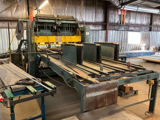 JR Retrofit FMC 423 custom modified block pallet nailer, FMC nesting pallet stacker w/ infeed.