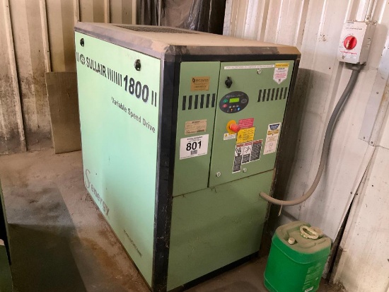 Sullair 1809V-AC variable speed drive rotary screw compressor, 125 PSI, 125 CFM, 17,080 hrs showing,