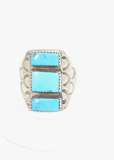 Native American Tri-stone Turquoise Ring