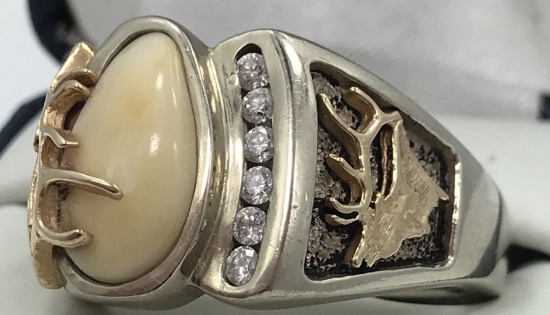 14k White Gold Ivory Elk Ring