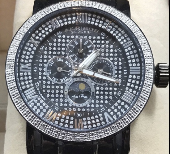 Akribos Xxiv Grandiose Diamond Multi-function Stainless Steel Watch