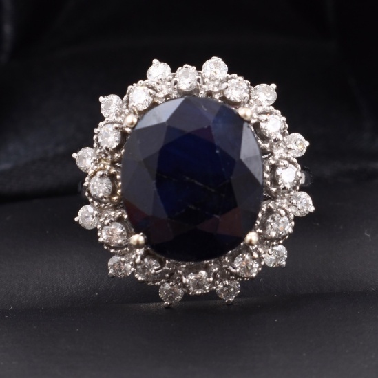 7.5ct Sapphire + Diamond Ring