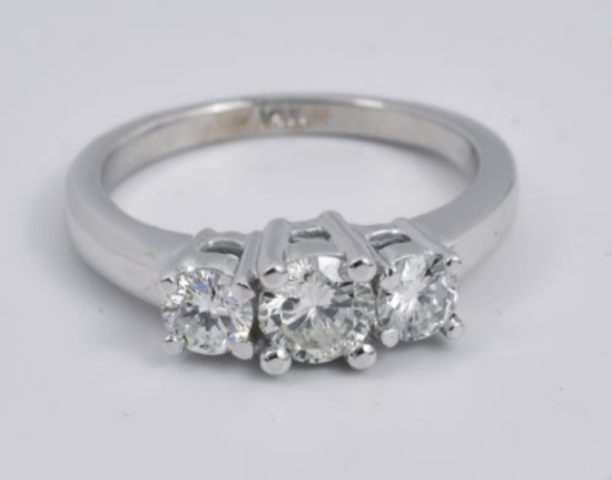 14k White Gold 1.1-1.3ct Three Stone Engagement Ring