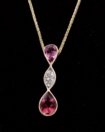 Pear And Marquise Pink Sapphire Diamond Necklace