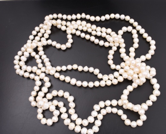 108" Single Strand Genuine White Pearls
