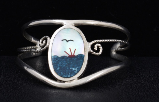 Mexico Sterling Silver Inlay Cuff Bracelet