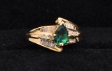 Pear Emerald And Diamond Ring