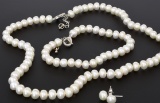 Genuine Pearl Necklace, Bracelet And Earring Set