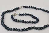 Nwt Genuine Black Pearl Necklace, Bracelet And Earring Set