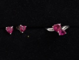 Synthetic Ruby Heart Sterling Silver Set