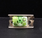 Sterling Silver And Floral Bead Ring