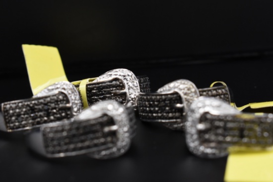 5 Black/White Crystal Belt Buckle Rings