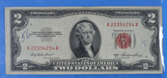 UNITED STATES 1953 Series $2 Dollar Bill Jefferson Red Seal