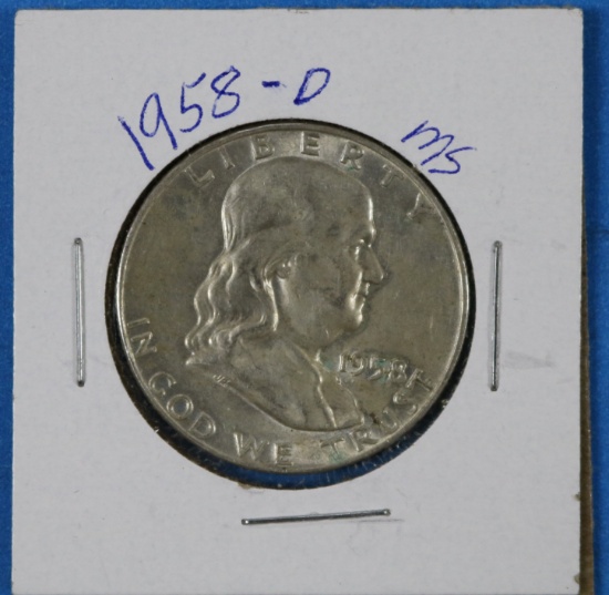1958 D Franklin Half Silver Dollar
