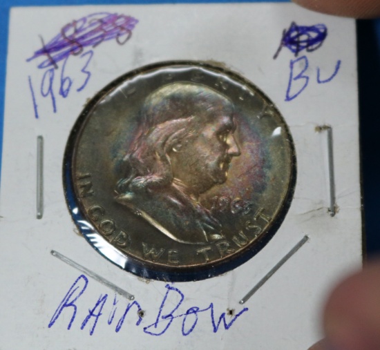 1963 Franklin Half Silver Dollar Rainbow Toned