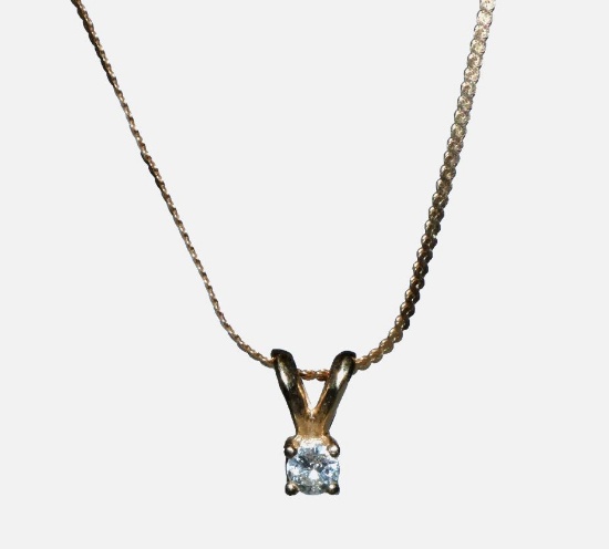 .10 Carat Round Natural Diamond 14K Gold Pendant & 18" Necklace