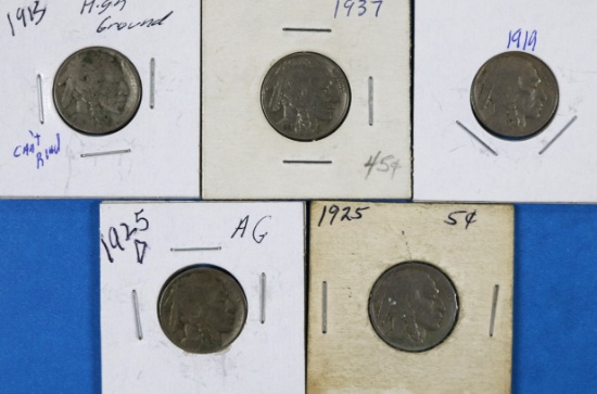 Lot of 5 Buffalo Nickels Various Dates