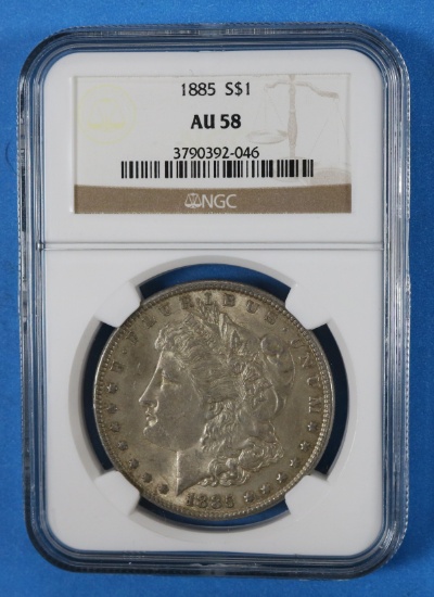 NGC AU 58 1885 S Morgan Silver Dollar