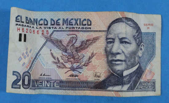 El Banco De Mexico Series R 1992 20 Veinte Banknote
