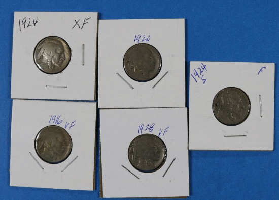 Lot of 5 Buffalo Nickels 1916-1928