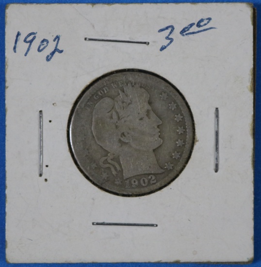 1902 Barber Silver Quarter Dollar Coin