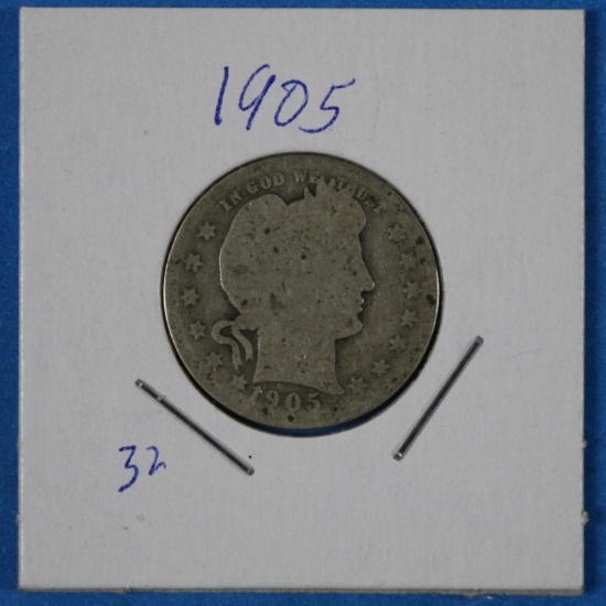 1905 Barber Silver Quarter Dollar Coin