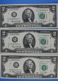 Lot of 3 1976 Two Dollar $2 Bills