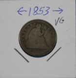 1853 Liberty Seated Quarter Dollar Silver Coin