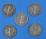Lot of 5 Walking Liberty Half Dollars 1940-1943