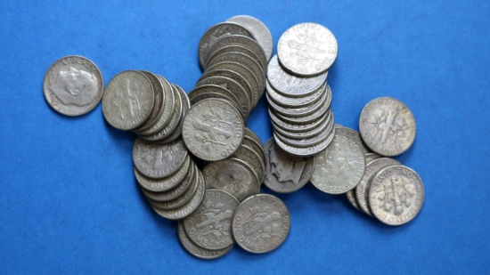 Lot of 50 90% Silver Roosevelt Dimes $5 Face Value