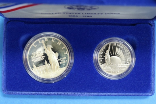 1886-1986 United States Liberty Proof Coins - One Dollar and Half Dollar 90% Silver