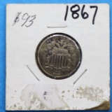 1867 Shield Nickel w/o Rays 5C Coin - Nice Condition